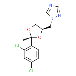 ChemSpider 2D Image | 1-{[(2S,4R)-2-(2,4-Dichlorophenyl)-2-methyl-1,3-dioxolan-4-yl]methyl}-1H-1,2,4-triazole | C13H13Cl2N3O2