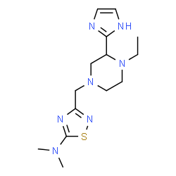 ChemSpider 2D Image | 3-{[4-Ethyl-3-(1H-imidazol-2-yl)-1-piperazinyl]methyl}-N,N-dimethyl-1,2,4-thiadiazol-5-amine | C14H23N7S