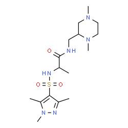 ChemSpider 2D Image | N-[(1,4-Dimethyl-2-piperazinyl)methyl]-N~2~-[(1,3,5-trimethyl-1H-pyrazol-4-yl)sulfonyl]alaninamide | C16H30N6O3S