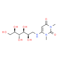 ChemSpider 2D Image | 1-Deoxy-1-[(1,3-dimethyl-2,6-dioxo-1,2,3,6-tetrahydro-4-pyrimidinyl)amino]-D-altritol | C12H21N3O7