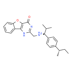 ChemSpider 2D Image | (1R)-1-{4-[(2S)-2-Butanyl]phenyl}-2-methyl-N-[(4-oxo-1,4-dihydro[1]benzofuro[3,2-d]pyrimidin-2-yl)methyl]-1-propanaminium | C25H30N3O2