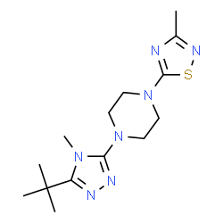 ChemSpider 2D Image | 1-[4-Methyl-5-(2-methyl-2-propanyl)-4H-1,2,4-triazol-3-yl]-4-(3-methyl-1,2,4-thiadiazol-5-yl)piperazine | C14H23N7S