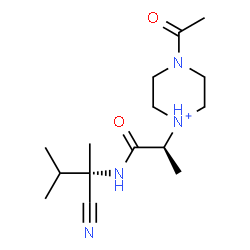 ChemSpider 2D Image | 4-Acetyl-1-[(2S)-1-{[(2S)-2-cyano-3-methyl-2-butanyl]amino}-1-oxo-2-propanyl]piperazin-1-ium | C15H27N4O2
