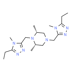 ChemSpider 2D Image | (2R,6S)-1,4-Bis[(5-ethyl-4-methyl-4H-1,2,4-triazol-3-yl)methyl]-2,6-dimethylpiperazine | C18H32N8