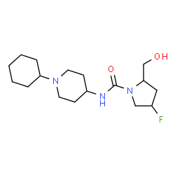 ChemSpider 2D Image | N-(1-Cyclohexyl-4-piperidinyl)-4-fluoro-2-(hydroxymethyl)-1-pyrrolidinecarboxamide | C17H30FN3O2