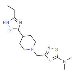 ChemSpider 2D Image | 3-{[4-(5-Ethyl-1H-1,2,4-triazol-3-yl)-1-piperidinyl]methyl}-N,N-dimethyl-1,2,4-thiadiazol-5-amine | C14H23N7S