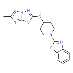 ChemSpider 2D Image | N-[1-(1,3-Benzothiazol-2-yl)-4-piperidinyl]-6-methylimidazo[2,1-b][1,3,4]thiadiazol-2-amine | C17H18N6S2