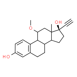 ChemSpider 2D Image | (8xi,9xi,13xi,14xi,17alpha)-11-Methoxy-19-norpregna-1,3,5(10)-trien-20-yne-3,17-diol | C21H26O3