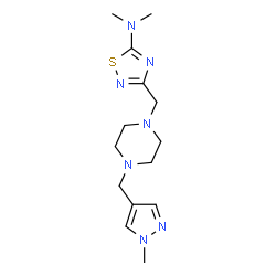ChemSpider 2D Image | N,N-Dimethyl-3-({4-[(1-methyl-1H-pyrazol-4-yl)methyl]-1-piperazinyl}methyl)-1,2,4-thiadiazol-5-amine | C14H23N7S