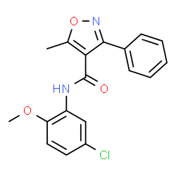 ChemSpider 2D Image | N-(5-Chloro-2-methoxyphenyl)-5-methyl-3-phenyl-1,2-oxazole-4-carboxamide | C18H15ClN2O3