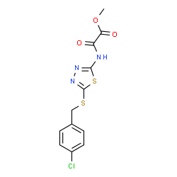 ChemSpider 2D Image | Methyl ({5-[(4-chlorobenzyl)sulfanyl]-1,3,4-thiadiazol-2-yl}amino)(oxo)acetate | C12H10ClN3O3S2