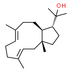 ChemSpider 2D Image | 2-[(1R,3aR,5E,9E,12aS)-3a,6,10-Trimethyl-1,2,3,3a,4,7,8,11,12,12a-decahydrocyclopenta[11]annulen-1-yl]-2-propanol | C20H34O