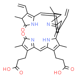 ChemSpider 2D Image | 3-[(2Z,5Z)-2-[[3-(2-carboxyethyl)-4-methyl-5-oxo-pyrrol-2-yl]methylene]-4-methyl-5-[[(5Z)-4-methyl-5-[(3-methyl-2-oxo-4-vinyl-1,3-dihydropyrrol-5-yl)methylene]-3-vinyl-pyrrol-2-yl]methylene]pyrrol-3-yl]propanoic acid | C33H34N4O6
