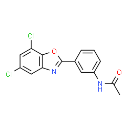 ChemSpider 2D Image | N-[3-(5,7-Dichloro-1,3-benzoxazol-2-yl)phenyl]acetamide | C15H10Cl2N2O2