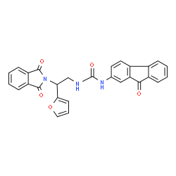 ChemSpider 2D Image | 1-[2-(1,3-Dioxo-1,3-dihydro-2H-isoindol-2-yl)-2-(2-furyl)ethyl]-3-(9-oxo-9H-fluoren-2-yl)urea | C28H19N3O5