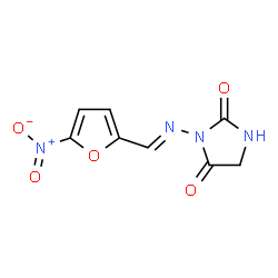 ChemSpider 2D Image | 3-{(E)-[(5-Nitro-2-furyl)methylene]amino}-2,4-imidazolidinedione | C8H6N4O5