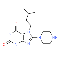 ChemSpider 2D Image | 3-Methyl-7-(3-methylbutyl)-8-(1-piperazinyl)-3,7-dihydro-1H-purine-2,6-dione | C15H24N6O2