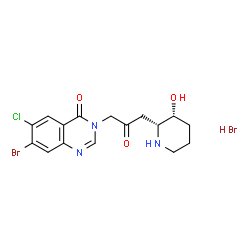 ChemSpider 2D Image | 7-Bromo-6-chloro-3-{3-[(2R,3R)-3-hydroxy-2-piperidinyl]-2-oxopropyl}-4(3H)-quinazolinone hydrobromide (1:1) | C16H18Br2ClN3O3