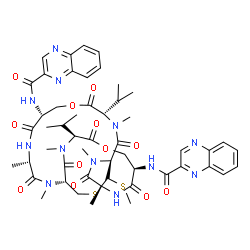 ChemSpider 2D Image | N,N'-[(1S,4S,7R,11S,14R,17S,20R,24S)-11,24-Diisopropyl-2,4,12,15,17,25-hexamethyl-27-(methylsulfanyl)-3,6,10,13,16,19,23,26-octaoxo-9,22-dioxa-28-thia-2,5,12,15,18,25-hexaazabicyclo[12.12.3]nonacosane
-7,20-diyl]di(2-quinoxalinecarboxamide) | C51H64N12O12S2