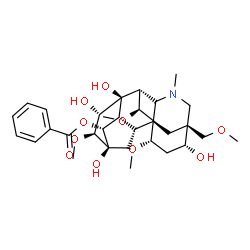 ChemSpider 2D Image | (1alpha,3alpha,6beta,14alpha,15alpha,16beta)-3,8,13,15-Tetrahydroxy-1,6,16-trimethoxy-4-(methoxymethyl)-20-methylaconitan-14-yl benzoate | C31H43NO10