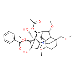ChemSpider 2D Image | (1alpha,13alpha,14alpha,15alpha,16alpha)-8-Acetoxy-13,15-dihydroxy-1,6,16-trimethoxy-4-(methoxymethyl)-20-methylaconitan-14-yl benzoate | C33H45NO10