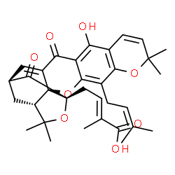 ChemSpider 2D Image | (2E)-4-[(1S,2S,17S,19S)-12-Hydroxy-8,8,21,21-tetramethyl-5-(3-methyl-2-buten-1-yl)-14,18-dioxo-3,7,20-trioxahexacyclo[15.4.1.0~2,15~.0~2,19~.0~4,13~.0~6,11~]docosa-4(13),5,9,11,15-pentaen-19-yl]-2-met
hyl-2-butenoic acid | C33H36O8