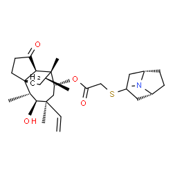 ChemSpider 2D Image | (1S,2R,3S,4S,6R,8R)-3-Hydroxy-2,4,7,14-tetramethyl-9-oxo-4-vinyltricyclo[5.4.3.0~1,8~]tetradec-6-yl {[(1R,5S)-8-methyl-8-azabicyclo[3.2.1]oct-3-yl]sulfanyl}acetate | C30H47NO4S