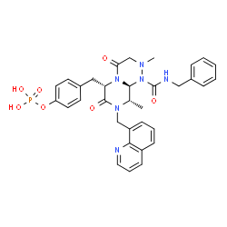 ChemSpider 2D Image | 4-{[(6S,9S,9aS)-1-(Benzylcarbamoyl)-2,9-dimethyl-4,7-dioxo-8-(8-quinolinylmethyl)octahydro-2H-pyrazino[2,1-c][1,2,4]triazin-6-yl]methyl}phenyl dihydrogen phosphate | C33H35N6O7P