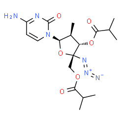 ChemSpider 2D Image | (2R,3S,4S,5R)-5-(4-Amino-2-oxo-1(2H)-pyrimidinyl)-2-azido-2-[(isobutyryloxy)methyl]-4-methyltetrahydro-3-furanyl 2-methylpropanoate (non-preferred name) | C18H26N6O6