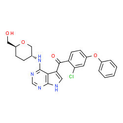 ChemSpider 2D Image | [(2S,5R)-5-{[5-(2-chloro-4-phenoxybenzoyl)-7H-pyrrolo[2,3-d]pyrimidin-4-yl]amino}oxan-2-yl]methanol | C25H23ClN4O4