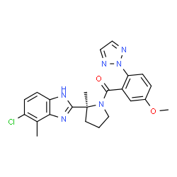 ChemSpider 2D Image | [(2S)-2-(5-Chloro-4-methyl-1H-benzimidazol-2-yl)-2-methyl-1-pyrrolidinyl][5-methoxy-2-(2H-1,2,3-triazol-2-yl)phenyl]methanone | C23H23ClN6O2
