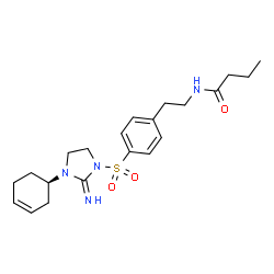 ChemSpider 2D Image | N-{2-[4-({3-[(1R)-3-Cyclohexen-1-yl]-2-imino-1-imidazolidinyl}sulfonyl)phenyl]ethyl}butanamide | C21H30N4O3S