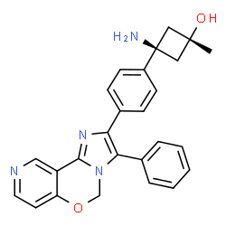 ChemSpider 2D Image | trans-3-Amino-1-methyl-3-[4-(3-phenylimidazo[1,2-c]pyrido[3,4-e][1,3]oxazin-2-yl)phenyl]cyclobutanol | C26H24N4O2