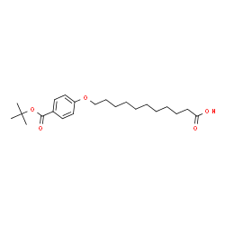 ChemSpider 2D Image | 11-(4-{[(2-Methyl-2-propanyl)oxy]carbonyl}phenoxy)undecanoic acid | C22H34O5