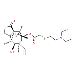 ChemSpider 2D Image | (1R,2R,3S,4S,6R,8R)-3-Hydroxy-2,4,7,14-tetramethyl-9-oxo-4-vinyltricyclo[5.4.3.0~1,8~]tetradec-6-yl {[2-(diethylamino)ethyl]sulfanyl}acetate | C28H47NO4S