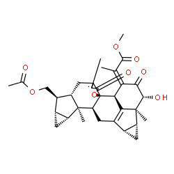 ChemSpider 2D Image | Methyl (2Z)-2-[(1aR,1bS,2R,4aR,4bS,8aS,9R,9aS,10aR,10bS,10cS,11bS)-9-(acetoxymethyl)-2-hydroxy-1b,7,10b-trimethyl-3,6-dioxo-1a,1b,2,3,4a,6,8,8a,9,9a,10,10a,10b,10c,11,11b-hexadecahydrocyclopropa[4,5]c
yclopropa[4',5']cyclopenta[1',2':7,8]acephenanthryleno[10a,10-b]furan-4(1H)-ylidene]propanoate | C33H38O8