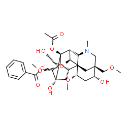 ChemSpider 2D Image | (1alpha,3alpha,6beta,13alpha,14alpha,15alpha,16alpha)-8-Acetoxy-3,13,15-trihydroxy-1,6,16-trimethoxy-4-(methoxymethyl)-20-methylaconitan-14-yl benzoate | C33H45NO11