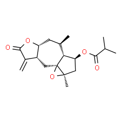 ChemSpider 2D Image | (1aR,3S,3aR,4R,5aR,8aR,9aS)-1a,4-Dimethyl-8-methylene-7-oxodecahydro-1aH-oxireno[3,3a]azuleno[6,5-b]furan-3-yl 2-methylpropanoate | C19H26O5