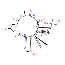 ChemSpider 2D Image | (1S,18S,20S,23S,28S,34R)-28-(2,3-Dihydroxy-2-methylpropyl)-18-hydroxy-34-[(1S)-1-hydroxyethyl]-23,31-dimethyl-12-thia-10,16,22,25,27,30,33,36-octaazapentacyclo[12.11.11.0~3,11~.0~4,9~.0~16,20~]hexatri
aconta-3(11),4,6,8-tetraene-15,21,24,26,29,32,35-heptone | C35H48N8O11S