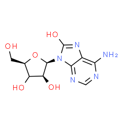 ChemSpider 2D Image | 6-Amino-9-[(3xi)-beta-D-threo-pentofuranosyl]-9H-purin-8-ol | C10H13N5O5