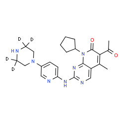 ChemSpider 2D Image | 6-Acetyl-8-cyclopentyl-5-methyl-2-({5-[(3,3,5,5-~2~H_4_)-1-piperazinyl]-2-pyridinyl}amino)pyrido[2,3-d]pyrimidin-7(8H)-one | C24H25D4N7O2