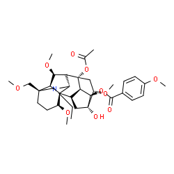 ChemSpider 2D Image | (14alpha,16beta)-8-Acetoxy-20-ethyl-13-hydroxy-1,6,16-trimethoxy-4-(methoxymethyl)aconitan-14-yl 4-methoxybenzoate | C35H49NO10