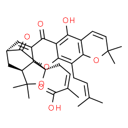 ChemSpider 2D Image | (2Z)-4-[(1R,2R,17R,19R)-12-Hydroxy-8,8,21,21-tetramethyl-5-(3-methyl-2-buten-1-yl)-14,18-dioxo-3,7,20-trioxahexacyclo[15.4.1.0~2,15~.0~2,19~.0~4,13~.0~6,11~]docosa-4(13),5,9,11,15-pentaen-19-yl]-2-met
hyl-2-butenoic acid | C33H36O8