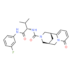 ChemSpider 2D Image | (9S)-N-{(2S)-1-[(3-Fluorophenyl)amino]-3-methyl-1-oxo-2-butanyl}-6-oxo-7,11-diazatricyclo[7.3.1.0~2,7~]trideca-2,4-diene-11-carboxamide | C23H27FN4O3
