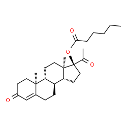 ChemSpider 2D Image | (8alpha,9beta,10alpha,13alpha,14beta,17alpha)-3,20-Dioxopregn-4-en-17-yl hexanoate | C27H40O4