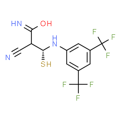 ChemSpider 2D Image | (3R)-3-{[3,5-Bis(trifluoromethyl)phenyl]amino}-2-cyano-3-sulfanylpropanimidic acid | C12H9F6N3OS
