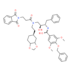 ChemSpider 2D Image | 4-(Benzyloxy)-N-[(2S,3S)-4-([3-(1,3-dioxo-1,3-dihydro-2H-isoindol-2-yl)propanoyl]{2-[(5S)-hexahydro-1,3-benzodioxol-5-yl]ethyl}amino)-3-hydroxy-1-phenyl-2-butanyl]-3,5-dimethoxybenzenecarboximidic aci
d | C46H51N3O10