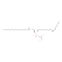 ChemSpider 2D Image | (2R)-3-{[(2,3-Dihydroxypropoxy)(hydroxy)phosphoryl]oxy}-2-({8-[(1S,2R)-2-hexylcyclopropyl]octanoyl}oxy)propyl palmitate | C39H75O10P