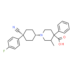 ChemSpider 2D Image | 1-[cis-4-Cyano-4-(4-fluorophenyl)cyclohexyl]-3-methyl-4-phenyl-4-piperidinecarboxylic acid | C26H29FN2O2