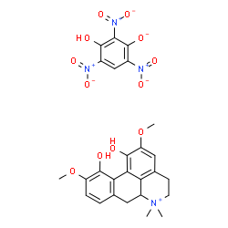 ChemSpider 2D Image | 1,11-Dihydroxy-2,10-dimethoxy-6,6-dimethyl-5,6,6a,7-tetrahydro-4H-dibenzo[de,g]quinolinium 3-hydroxy-2,4,6-trinitrophenolate | C26H26N4O12